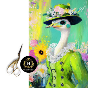 Elegant Green Floral Ostrich Decoupage  Tissue Paper