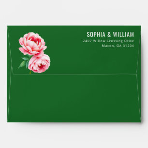 Elegant Green Floral Peony Illustration Envelope