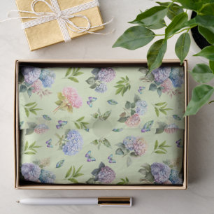 Elegant Green Floral Pink Blue Hydrangea Pattern Tissue Paper