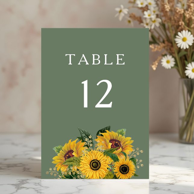 Elegant Green Floral Sunflowers Wedding Table Number (Elegant Green Floral Sunflowers Wedding Table Number)