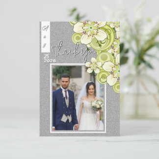 Elegant Green Floral Thank You Card