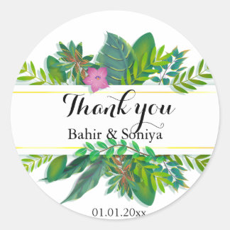 Elegant green Floral Thank You Wedding Sticker