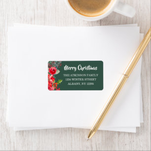 Elegant Green Floral Watercolor Family Christmas Label