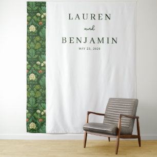 Elegant Green Floral Wedding Banner Tapestry