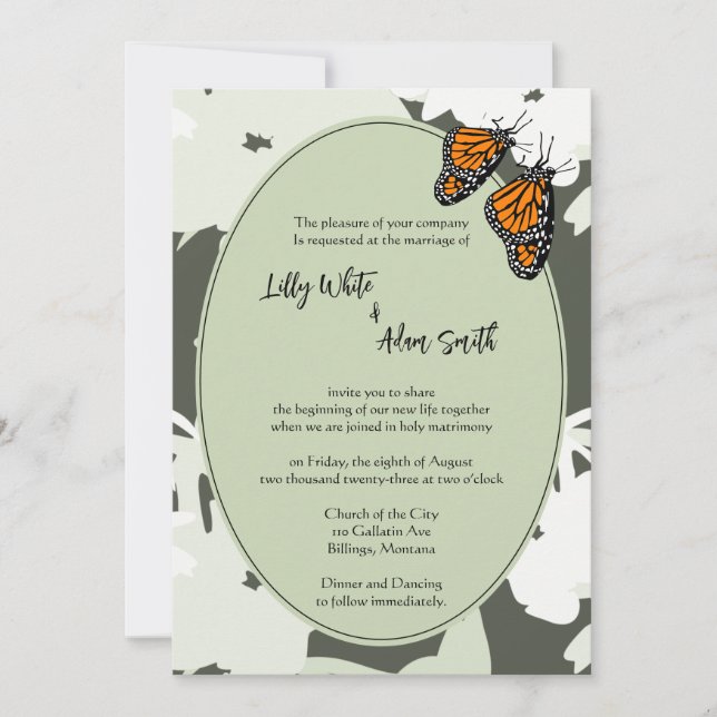 Elegant Green Floral Wedding Invitation (Front)