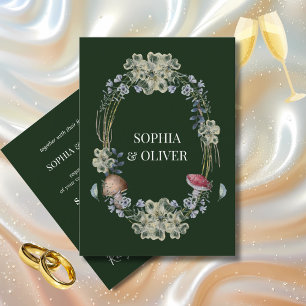 Elegant Green Flower and Mushroom Wreath Wedding  Invitation