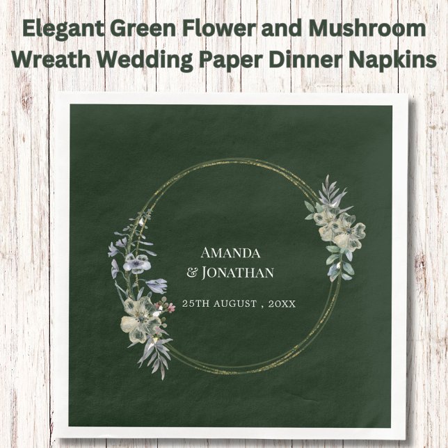 Elegant Green Flower and Mushroom Wreath Wedding Napkin (Creator Uploaded)