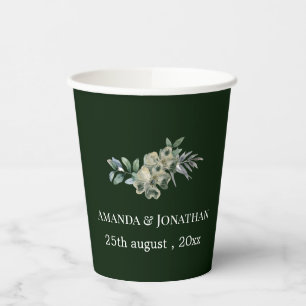 Elegant Green Flower and Mushroom Wreath Wedding Paper Cups