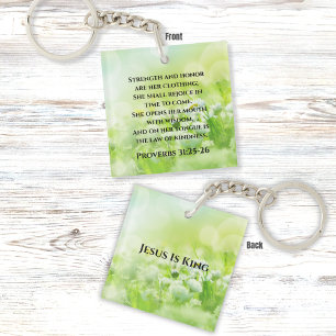 Elegant Green Flowers Inspirational Bible Verse Key Ring