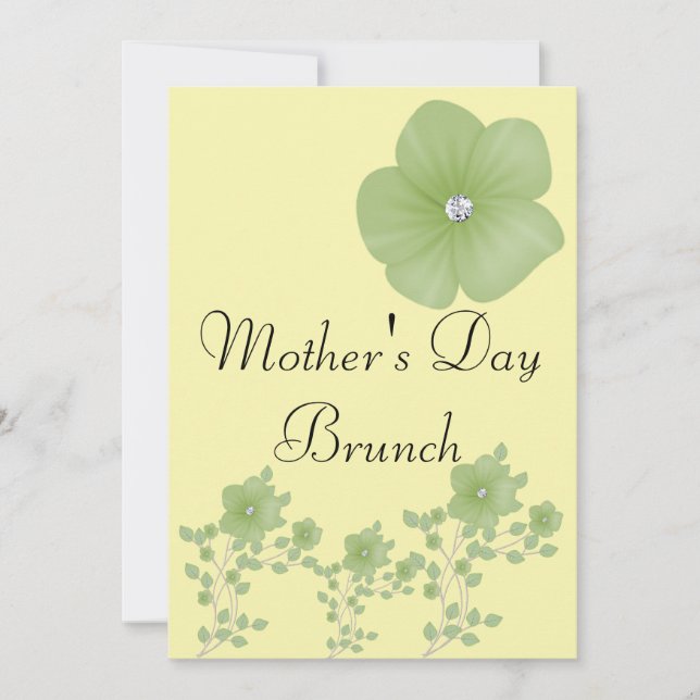 Elegant Green Flowers With Diamonds Invitation (Front)