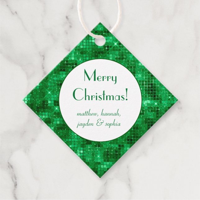 Elegant Green Foil Personalised Favour Tags (Front)