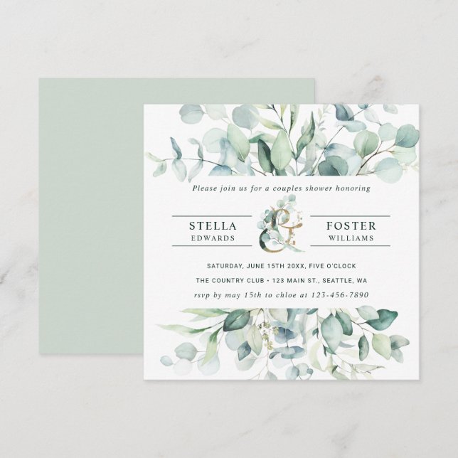 Elegant Green Foliage Ampersand Couples Shower Invitation (Front/Back)