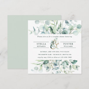 Elegant Green Foliage Ampersand Couples Shower Invitation