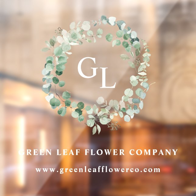 Elegant Green Foliage Business Name Monogram Windo Window Cling (Sheet 2)