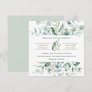 Elegant Green Foliage Gold Ampersand Wedding Invitation