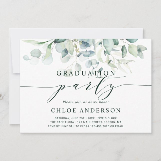 Elegant Green Foliage Graduation Party Photo Invitation (Front)