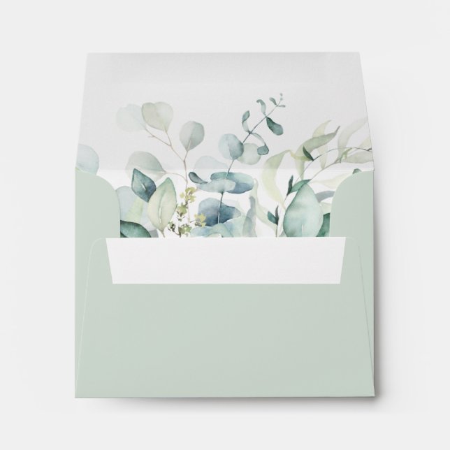 Elegant Green Foliage Pre-Printed Address RSVP Envelope (Back (Bottom))