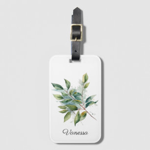 Elegant Green Foliage Watercolor, custom Luggage Tag
