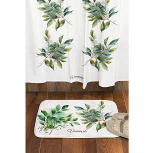 Elegant Green Foliage Watercolor, custom Shower Curtain