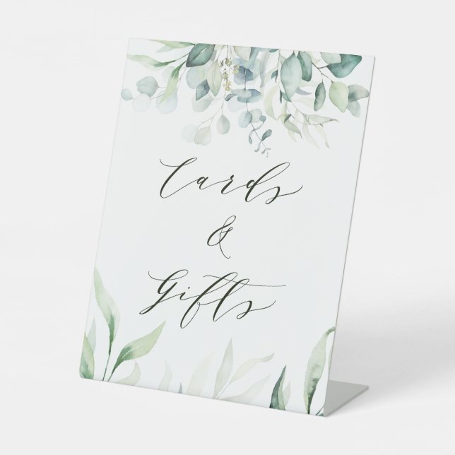Elegant Green Foliage Wedding Cards & Gifts Pedestal Sign (Front)