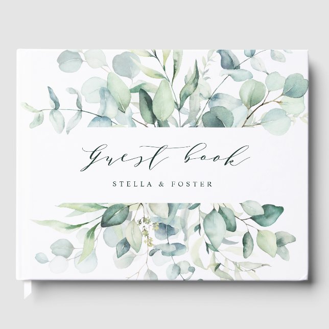 Elegant Green Foliage Wedding Guest Book (Front)