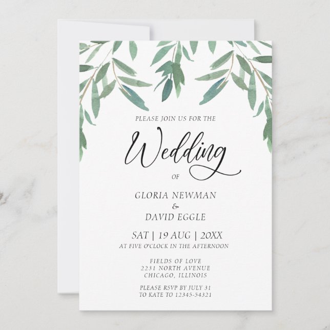 Elegant Green Foliage Wedding Invitation (Front)