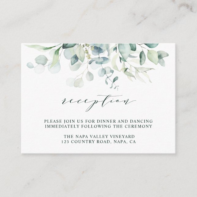 Elegant Green Foliage Wedding Reception Enclosure Card (Front)