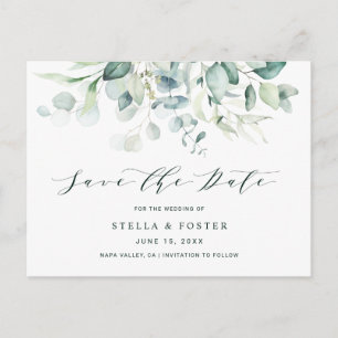 Elegant Green Foliage Wedding Save the Date Announcement Postcard