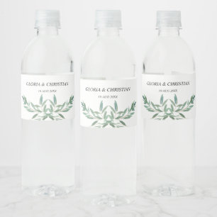 Elegant Green Foliage Wedding Water Bottle Label