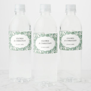 Elegant Green Foliage Wedding Water Bottle Label