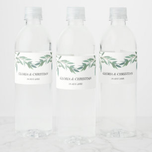 Elegant Green Foliage  Wedding  Water Bottle Label