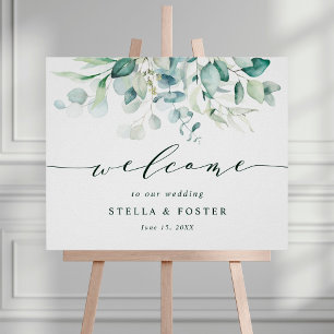 Elegant Green Foliage Wedding Welcome Sign