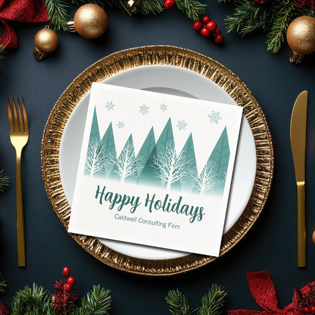Elegant Green Forest Custom Company Holiday Party Napkin (Creator Uploaded)