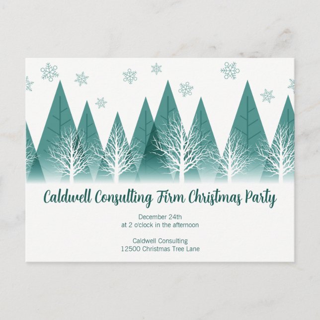 Elegant Green Forest Custom Company Holiday Party Postcard (Front)