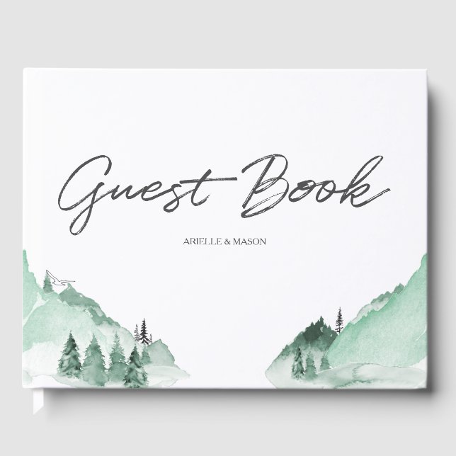 Elegant Green Forest Mountains Simple Guest Book (Front)