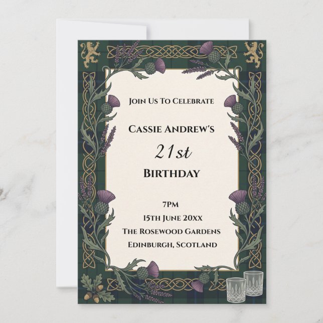 Elegant Green Framed 21st Birthday Invitation (Front)
