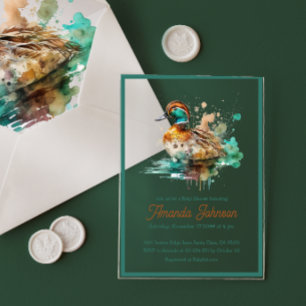 Elegant Green Framed Mallard Duck Baby Shower Acrylic Invitations