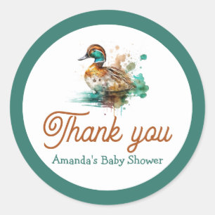 Elegant Green Framed Mallard Duck Baby Shower Classic Round Sticker