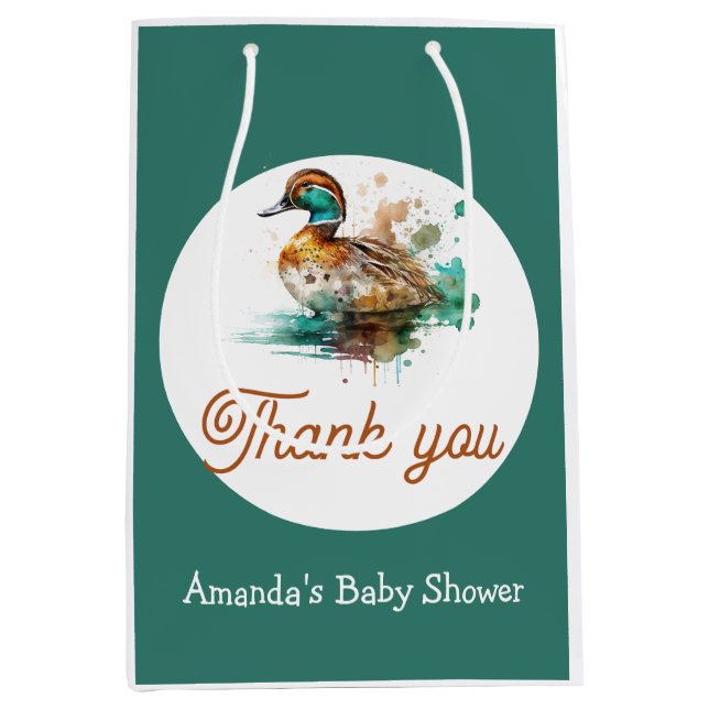 Elegant Green Framed Mallard Duck Baby Shower Medium Gift Bag (Front)