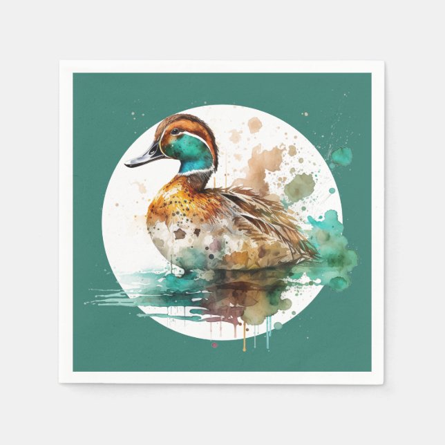Elegant Green Framed Mallard Duck Baby Shower Napkin (Front)
