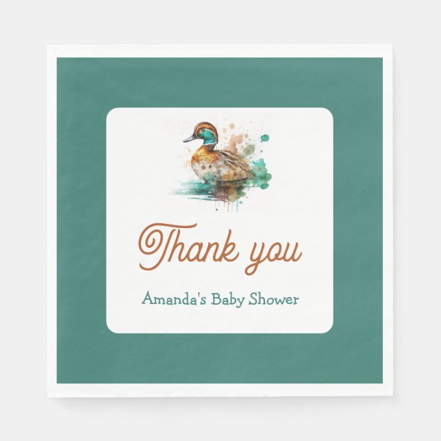 Elegant Green Framed Mallard Duck Baby Shower Napkin (Front)