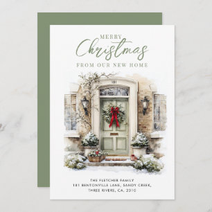 Elegant Green Front Door New Home Christmas Holiday Card