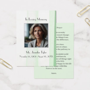 Elegant Green Funeral Memorial Prayer Card