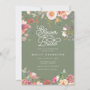 Elegant Green Garden Pink Floral Bridal Shower Invitation