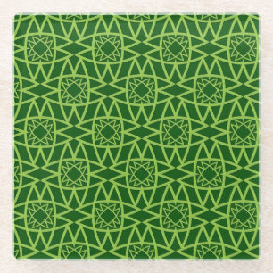  Elegant Green Geometric Patterns Glass Coaster