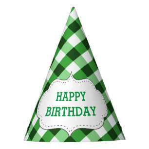 Elegant Green Gingham Pattern Customised Birthday Party Hat