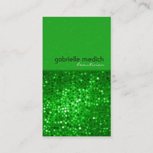 Elegant Green Glitter Beautician Business Card (Front)
