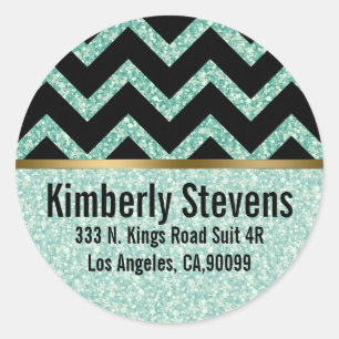 Elegant Green Glitter Black Chevron Gold Accents Classic Round Sticker