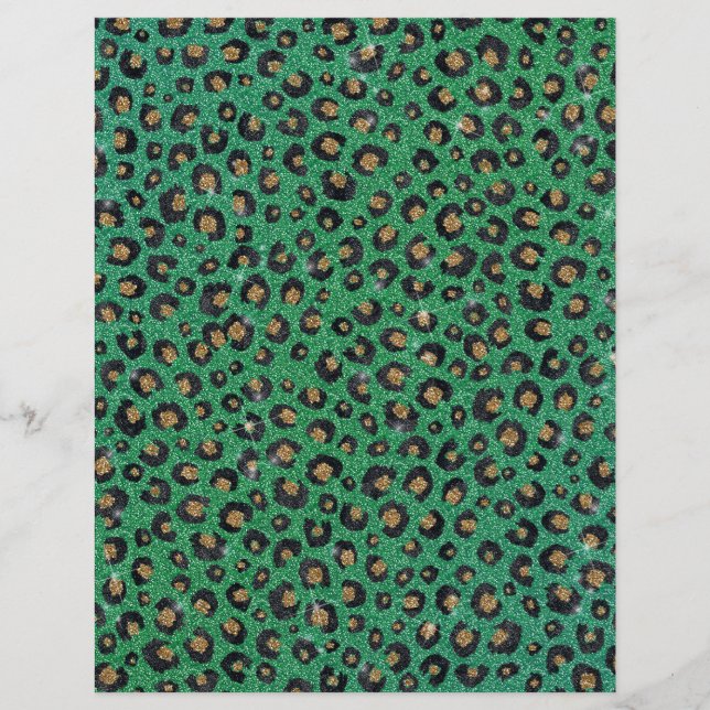 Elegant Green Glitter Black Gold Leopard Print  Custom Letterhead (Front)