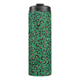 Elegant Green Glitter Black Gold Leopard Print  Thermal Tumbler